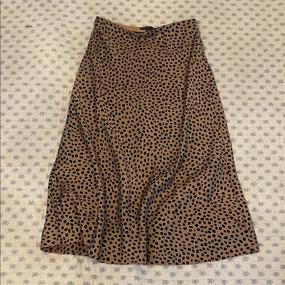 J. Crew Brown Midi Skirt with Black Spot Print